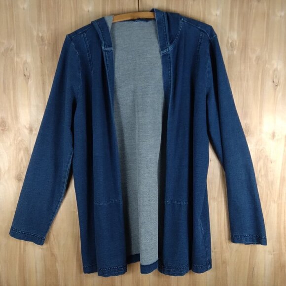 Purejill Indigo Long Denim Hooded Stretch Jacket Lagenlook Perfect! Sz M - Picture 5 of 10